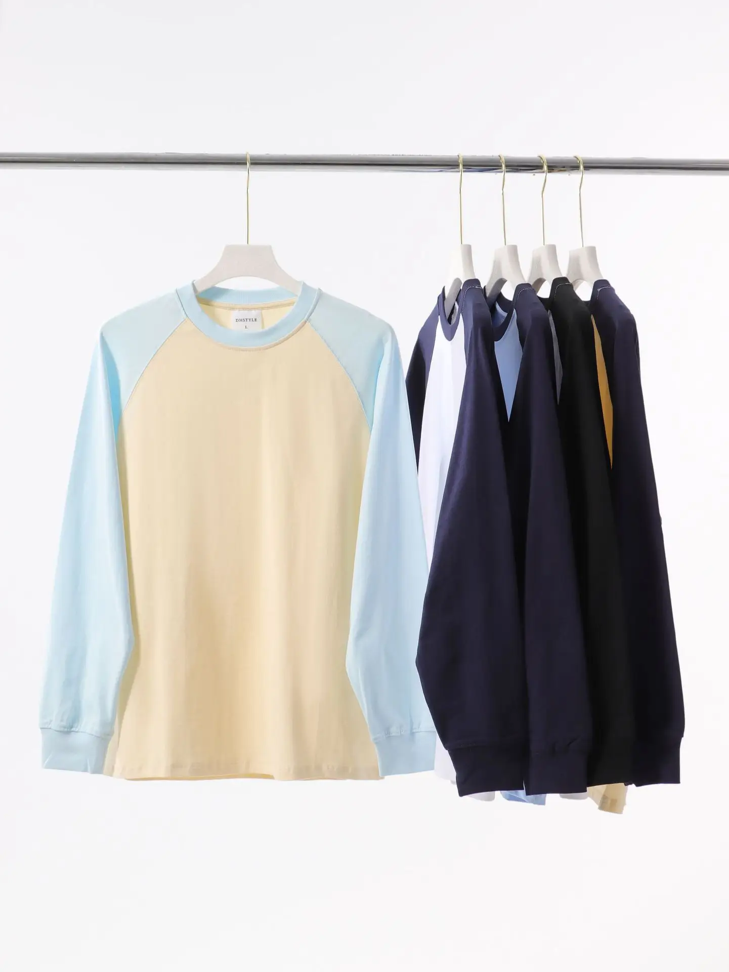 Men Cotton T-Shirt Light Blue Beige Sleeve Design — feature 8