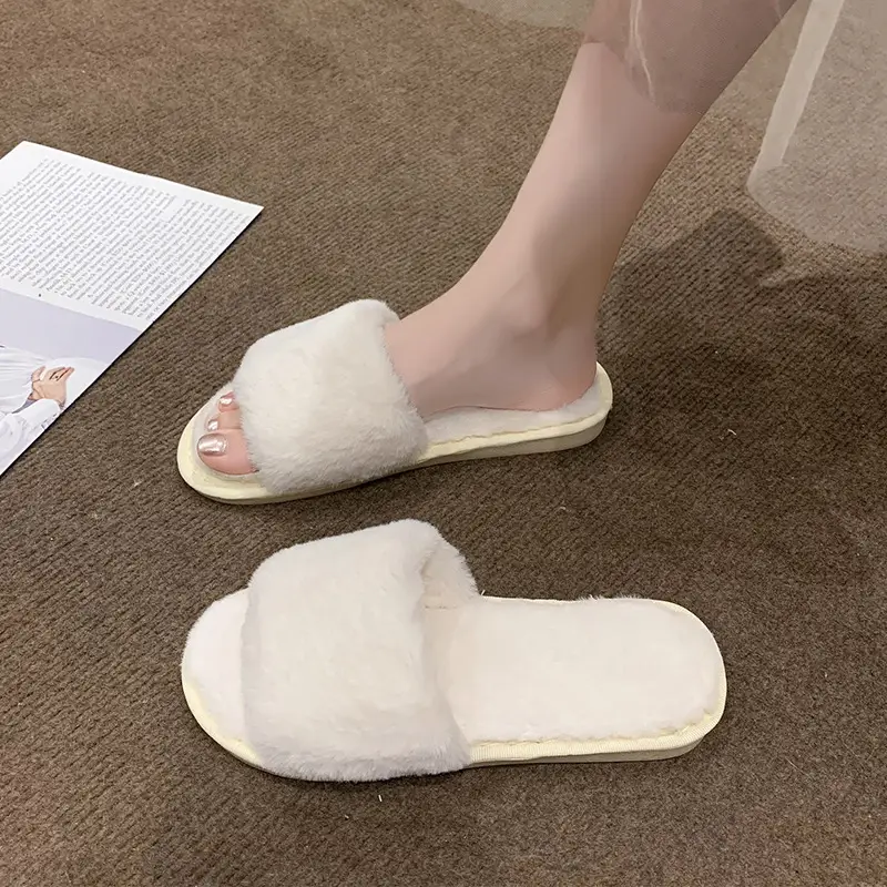 Women's Furry Slippers for Spring and Autumn 2026 New Style Cotton Slippers for Home Indoor Fashion Warm Floor Cotton Slippers for Women