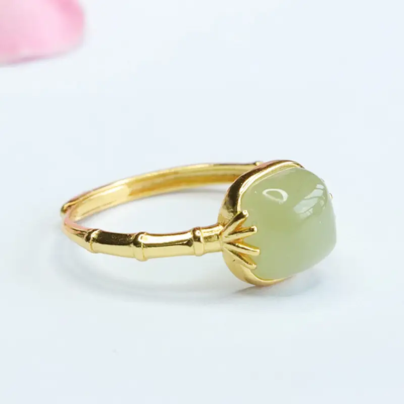 Guan Yu Inlay Ring with Hetian Jade Clear Water Small