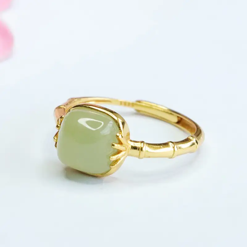 Guan Yu Inlay Ring with Hetian Jade Clear Water Small