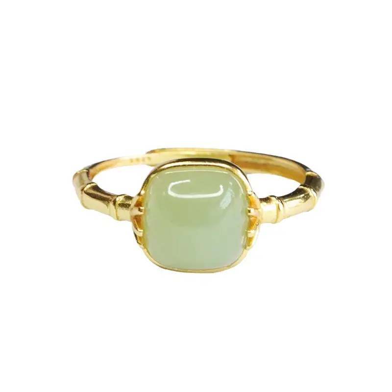 Guan Yu Inlay Ring with Hetian Jade Clear Water Small