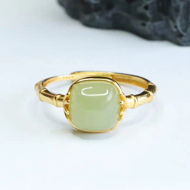 Guan Yu Inlay Ring with Hetian Jade Clear Water Small — feature 7