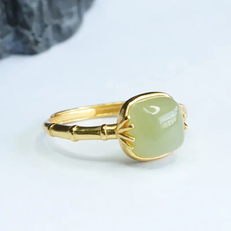Guan Yu Inlay Ring with Hetian Jade Clear Water Small — feature 8
