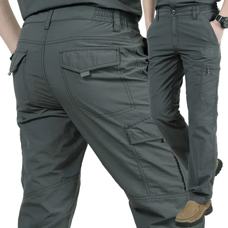 Men Navy Blue Multi-Flap Pocket Pants Quick-Drying - Image 9