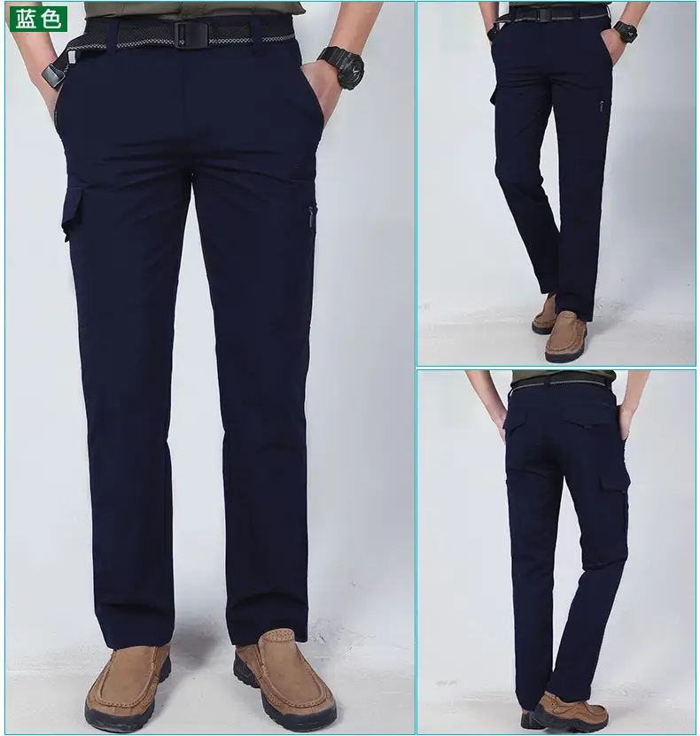 Men Navy Blue Multi-Flap Pocket Pants Quick-Drying — feature 10