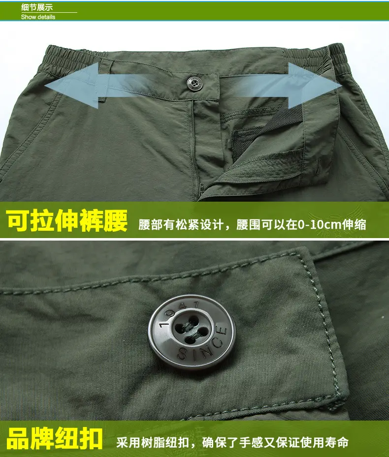 Men Navy Blue Multi-Flap Pocket Pants Quick-Drying — feature 11