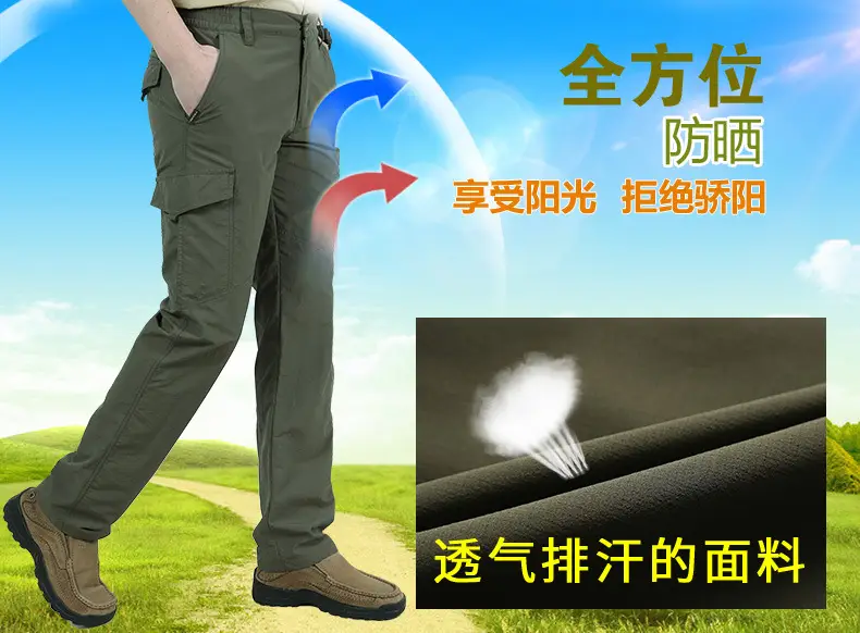 Men Navy Blue Multi-Flap Pocket Pants Quick-Drying — feature 2