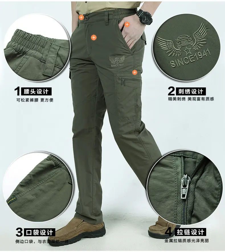 Men Navy Blue Multi-Flap Pocket Pants Quick-Drying — feature 5