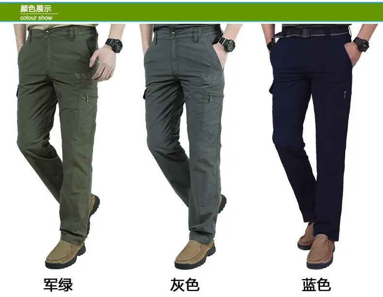 Men Navy Blue Multi-Flap Pocket Pants Quick-Drying — feature 7