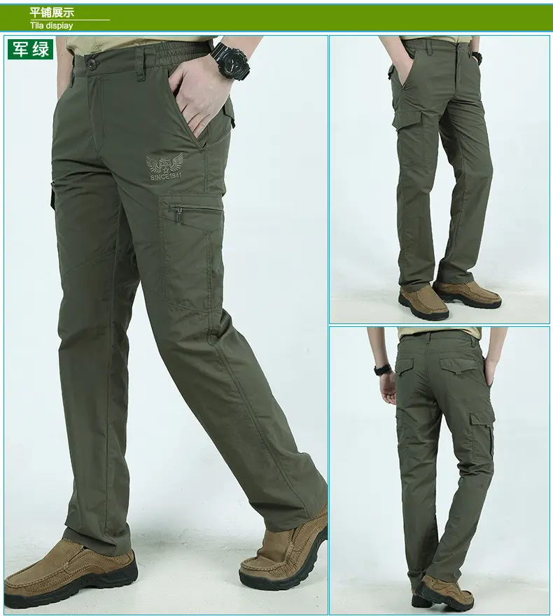 Men Navy Blue Multi-Flap Pocket Pants Quick-Drying — feature 8