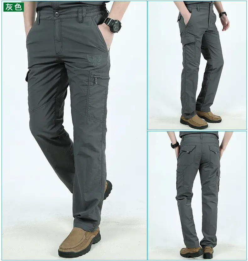 Men Navy Blue Multi-Flap Pocket Pants Quick-Drying — feature 9
