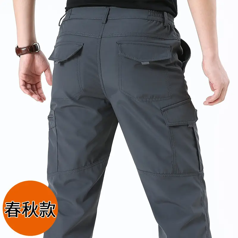 Men Navy Blue Multi-Flap Pocket Pants Quick-Drying - Image 5