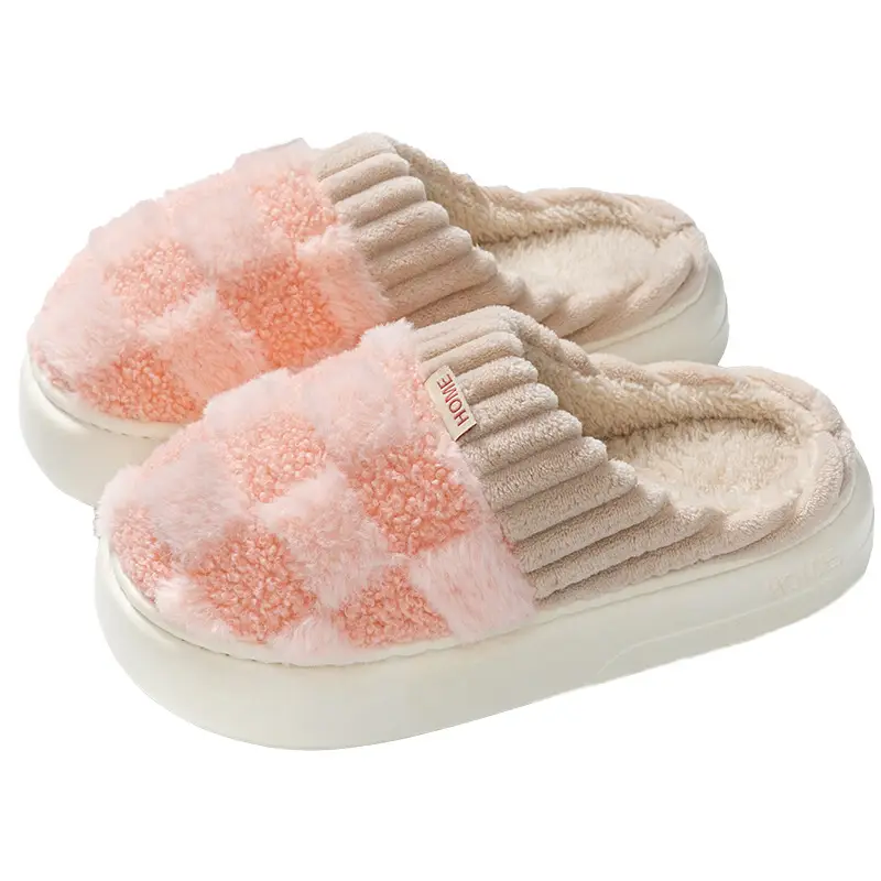Autumn and Winter Thick-Soled Plush Slippers for Home Use for Women Indoor Home Simple Warm Non-Slip Confinement Winter Cotton Slippers for Men