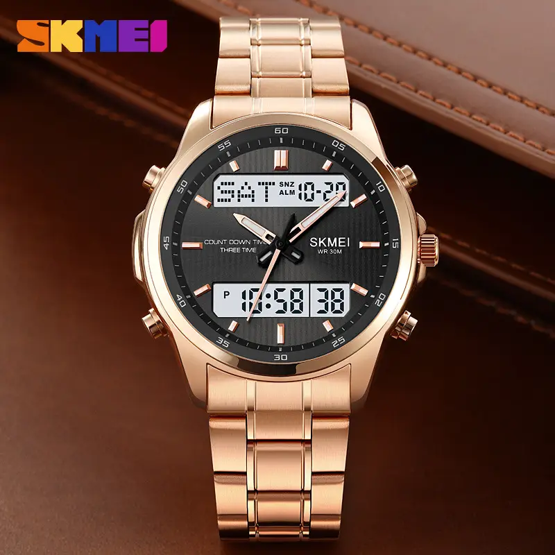 SKMEI Gold Digital Watch for Men Waterproof Dual Display