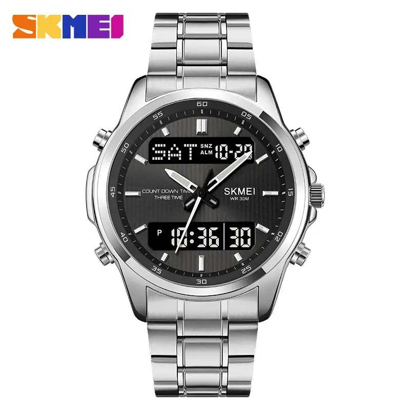 SKMEI Gold Digital Watch for Men Waterproof Dual Display