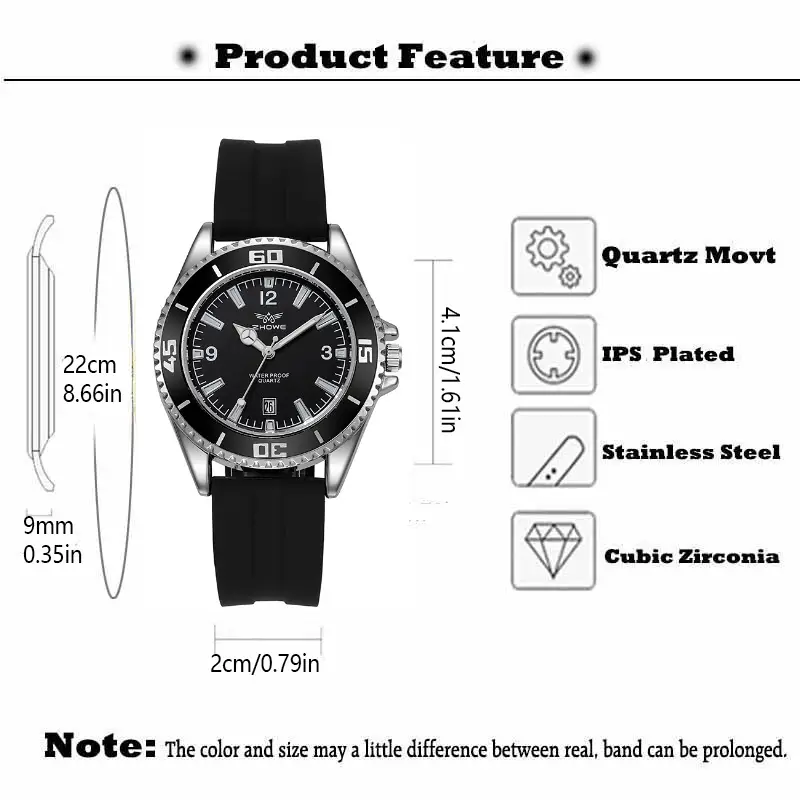 Men's Black Silicone Quartz Watch with Red Dial — feature 1