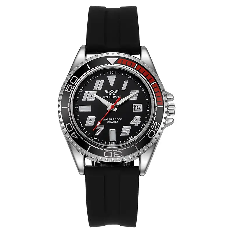 Men's Black Silicone Quartz Watch with Red Dial — feature 8