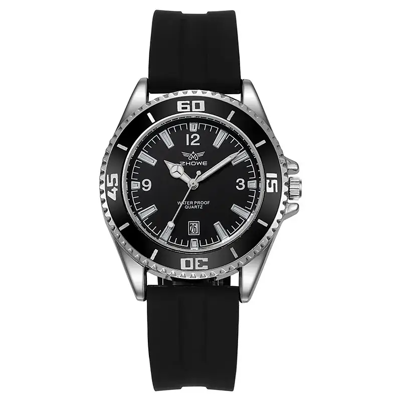 Men's Black Silicone Quartz Watch with Red Dial - Image 2