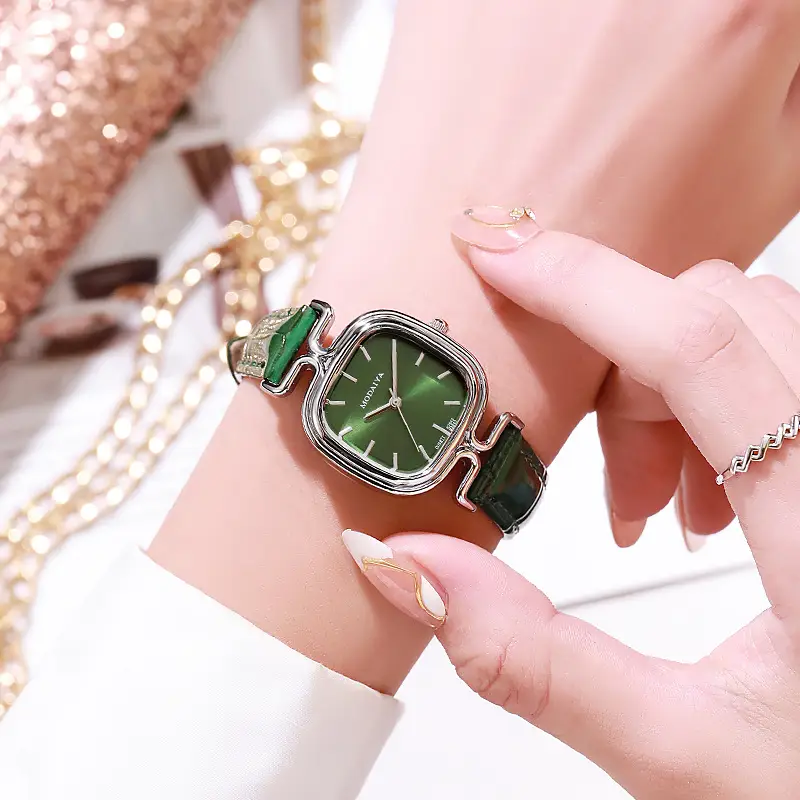 Green Gemstone Women's Watch with Thin Band — feature 5