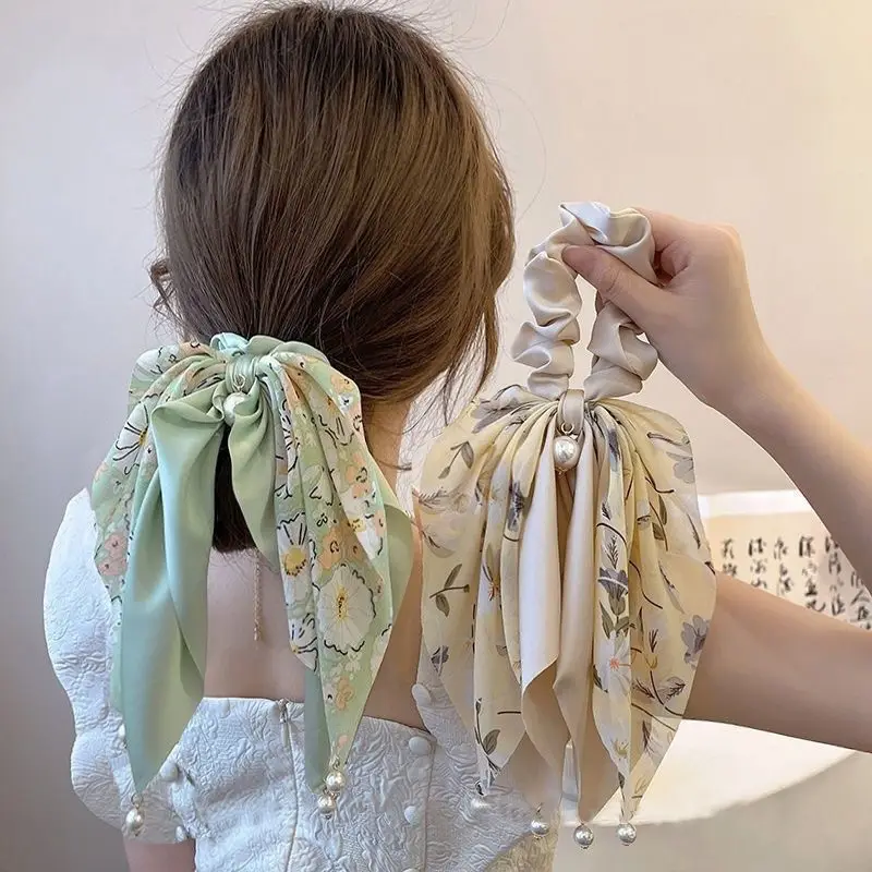 Elegant Floral Pearl Ribbon Hair Bands for Women