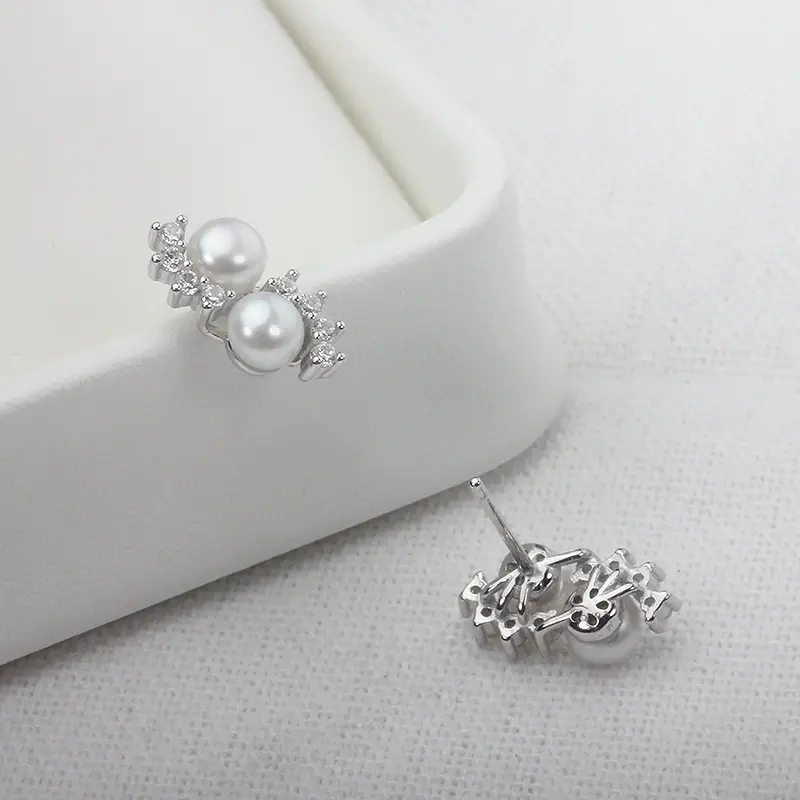 S925 Sterling Silver Pearl Earrings Mini Size - Image 4