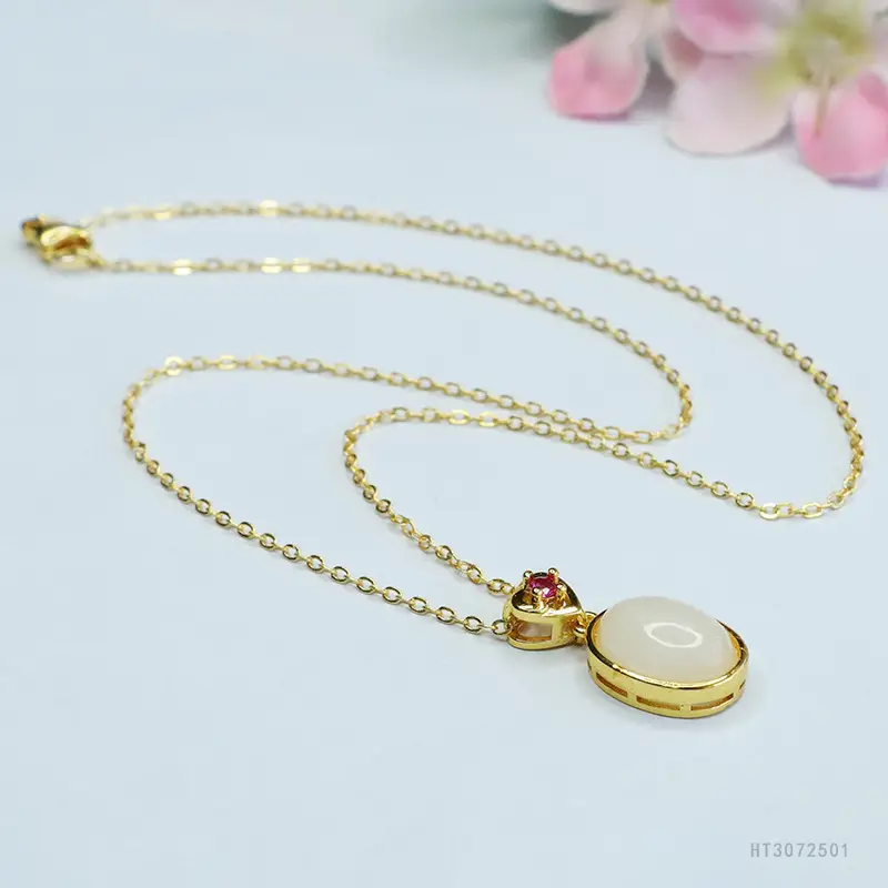 Guan Yu White Jade Heart Necklace with Gold Chain - Image 5