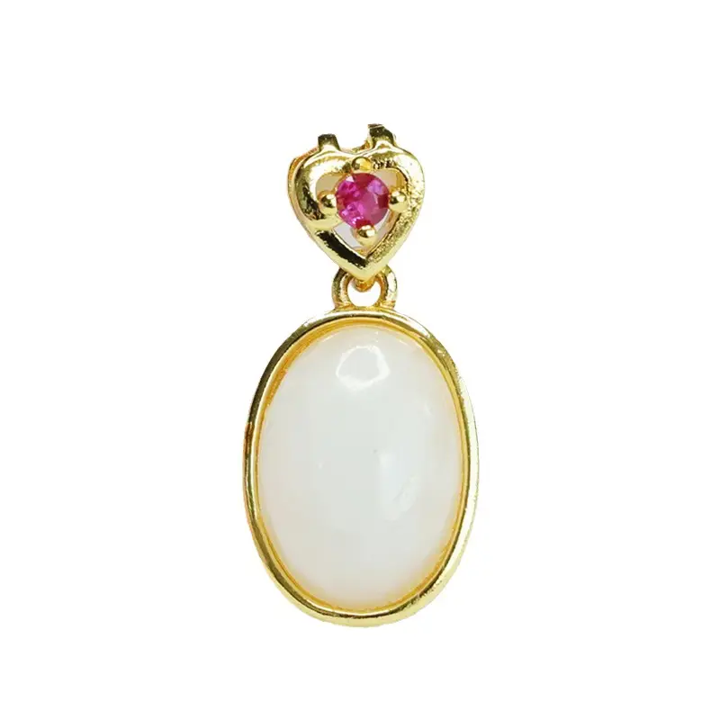 Guan Yu White Jade Heart Necklace with Gold Chain - Image 6