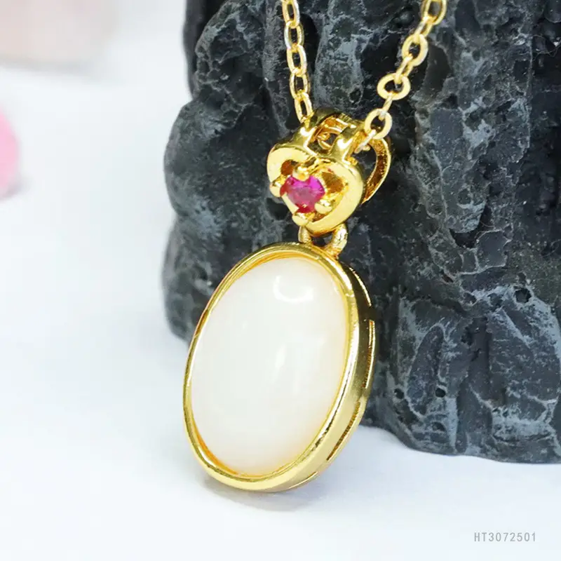 Guan Yu White Jade Heart Necklace with Gold Chain — feature 10