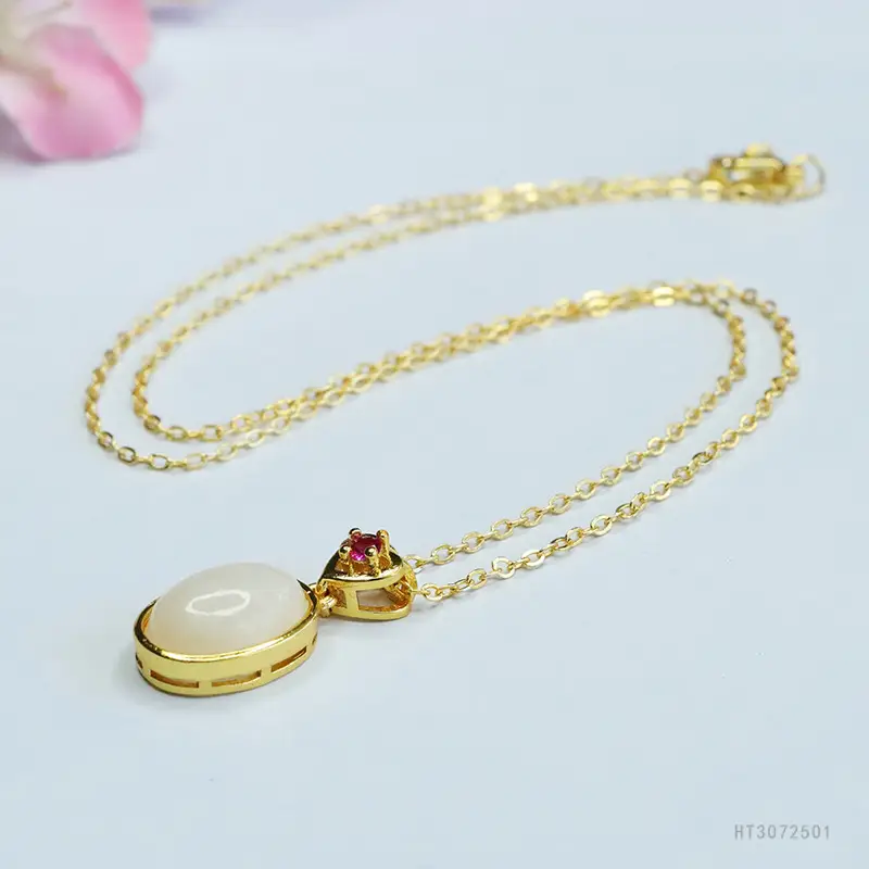 Guan Yu White Jade Heart Necklace with Gold Chain — feature 7