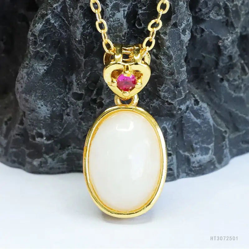 Guan Yu White Jade Heart Necklace with Gold Chain — feature 9