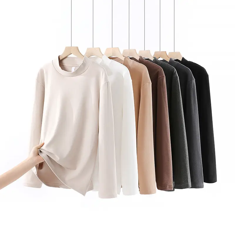 Men Velvet Long Sleeve T-Shirt Black Brown White - Image 9