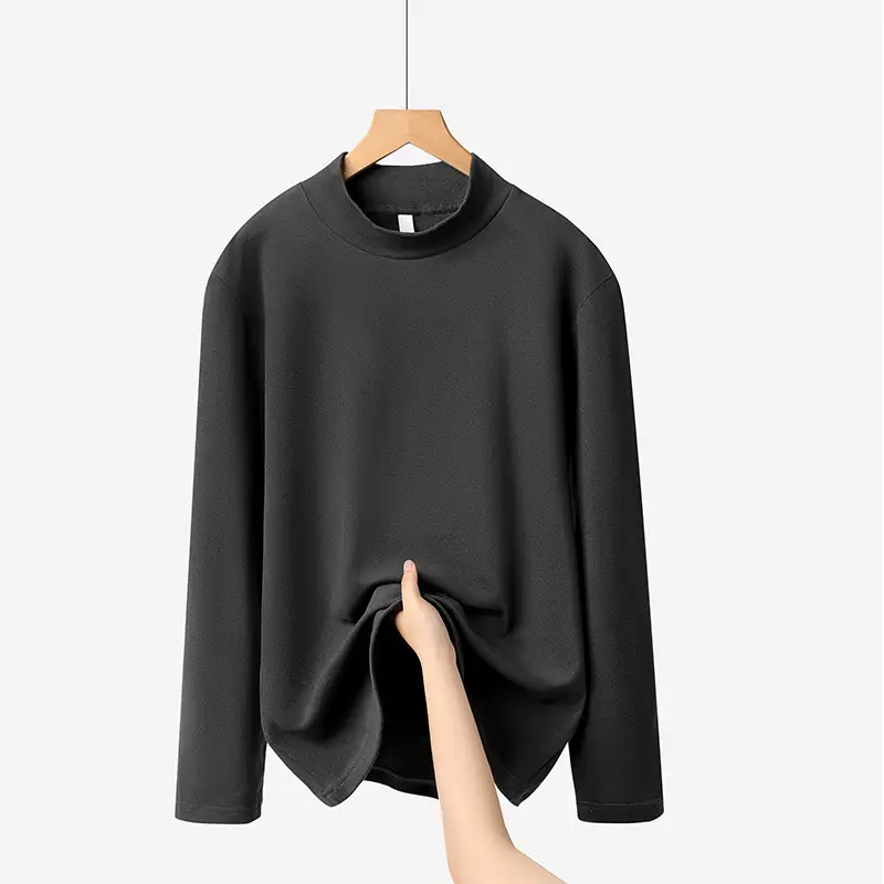 Men Velvet Long Sleeve T-Shirt Black Brown White - Image 2