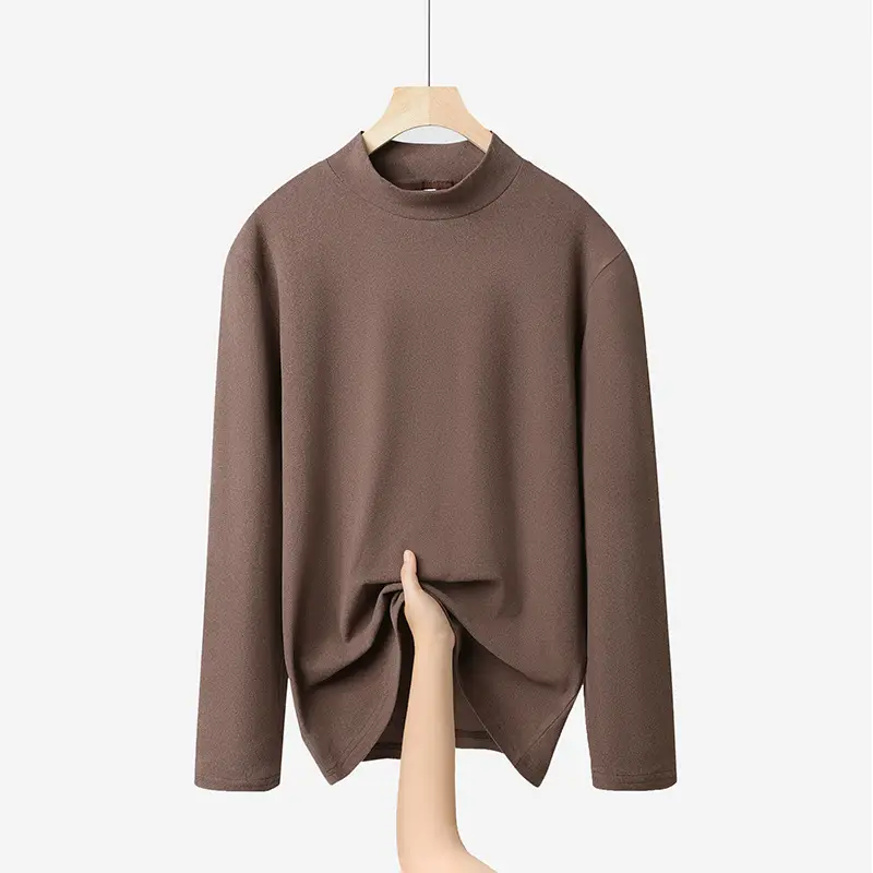 Men Velvet Long Sleeve T-Shirt Black Brown White - Image 6