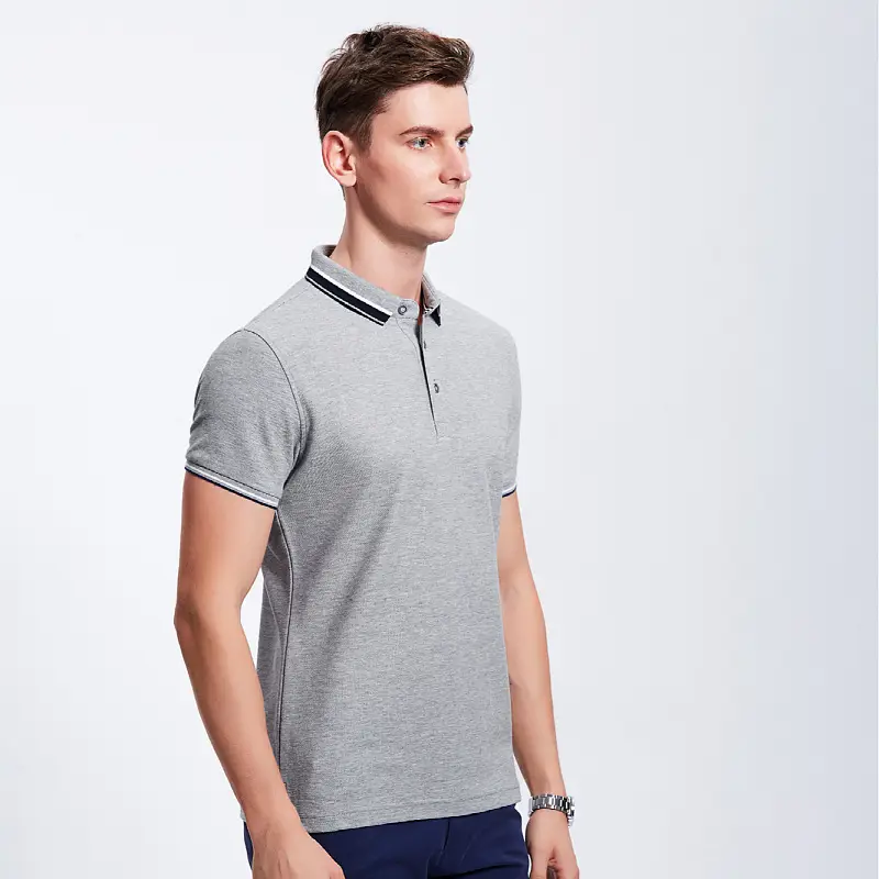 Men Grey Polo Shirt with Logo Print Lapels - Image 15