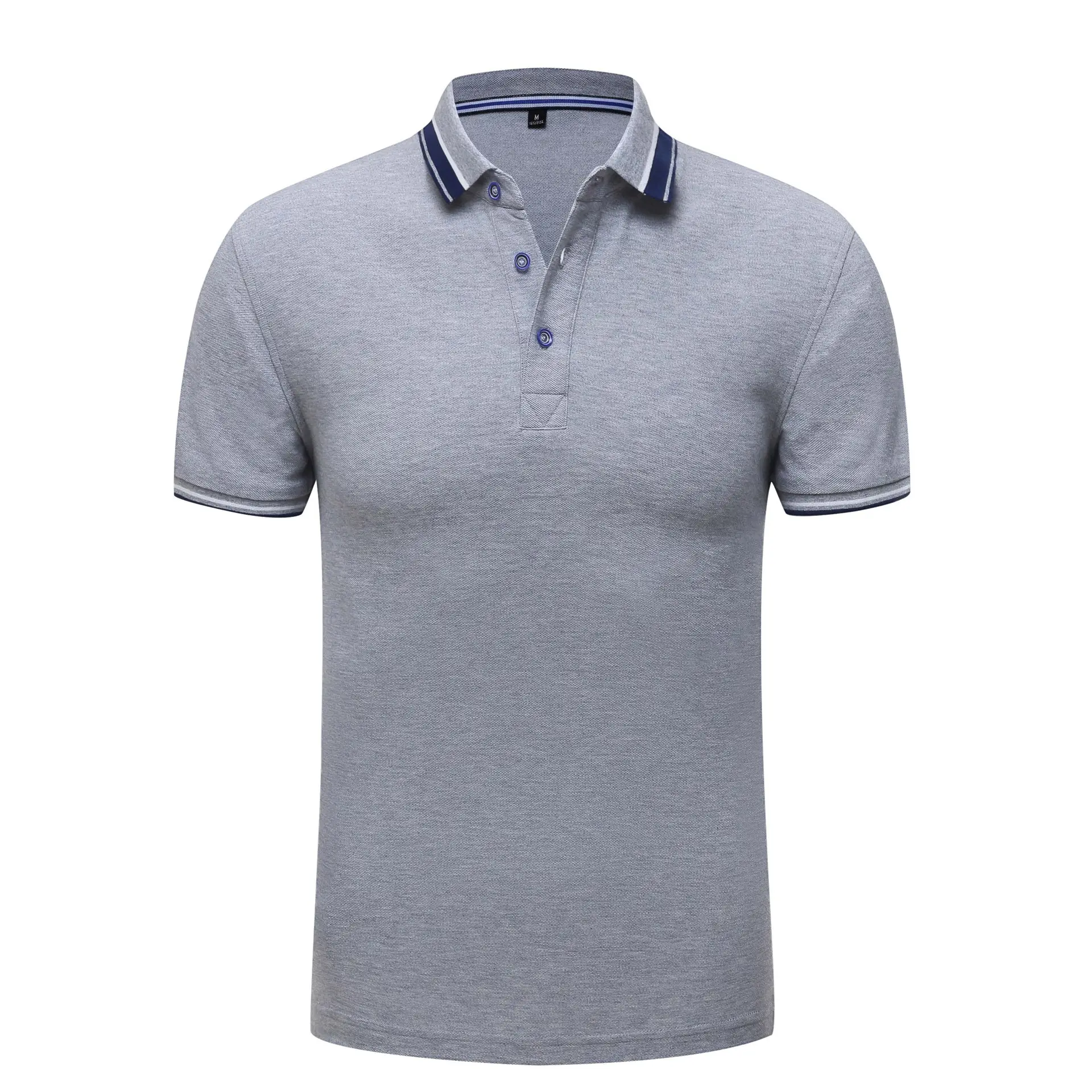 Men Grey Polo Shirt with Logo Print Lapels - Image 4