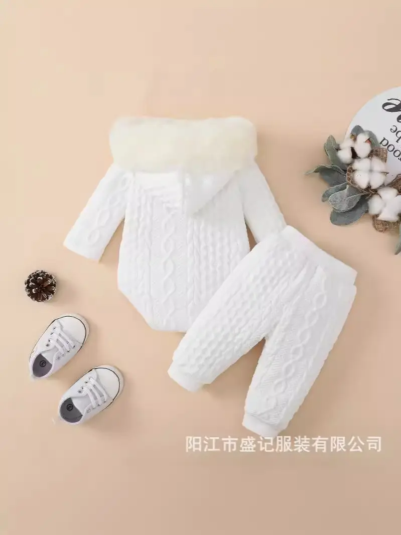 White Hooded Romper for Newborns Two-Piece Set - Image 7
