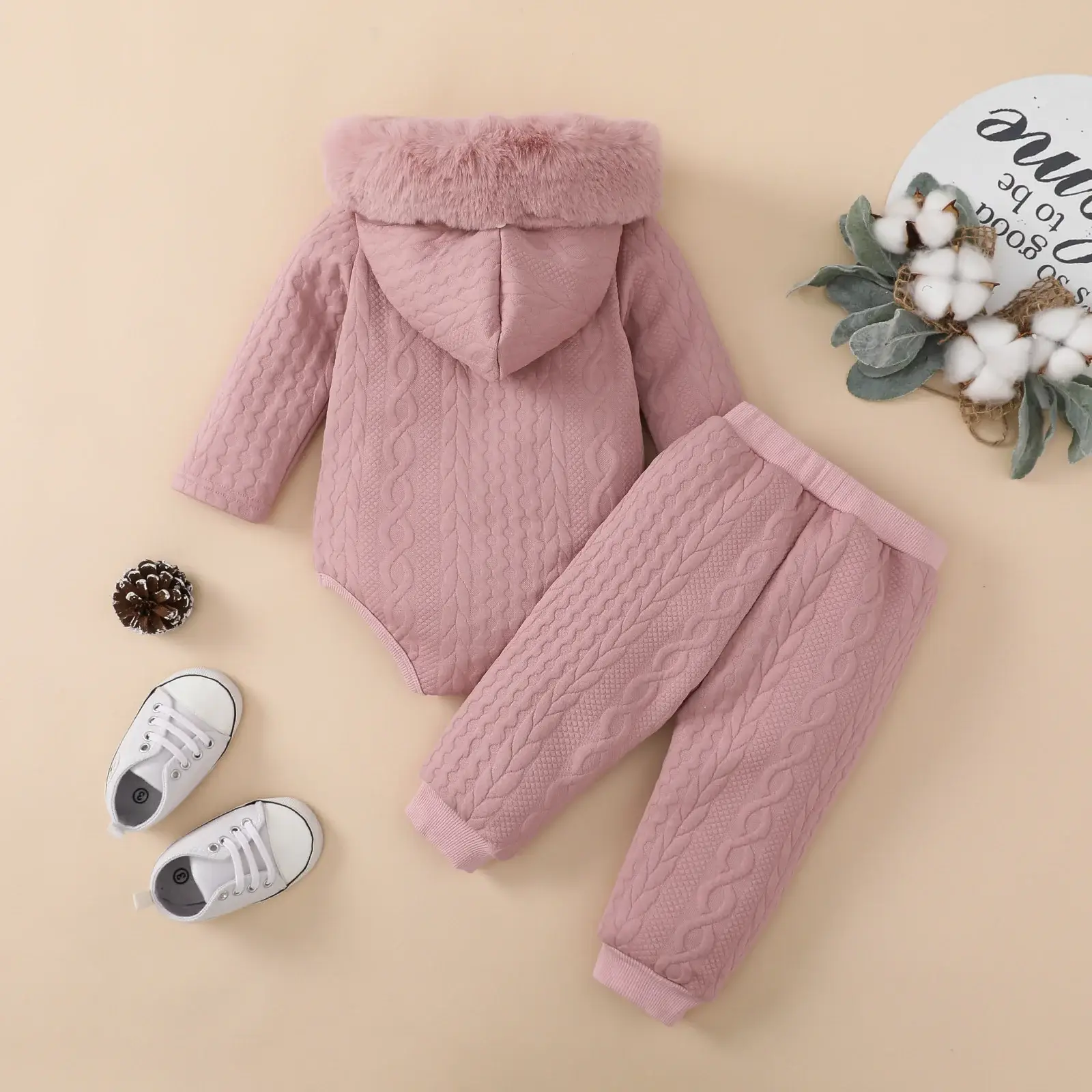 White Hooded Romper for Newborns Two-Piece Set — feature 13