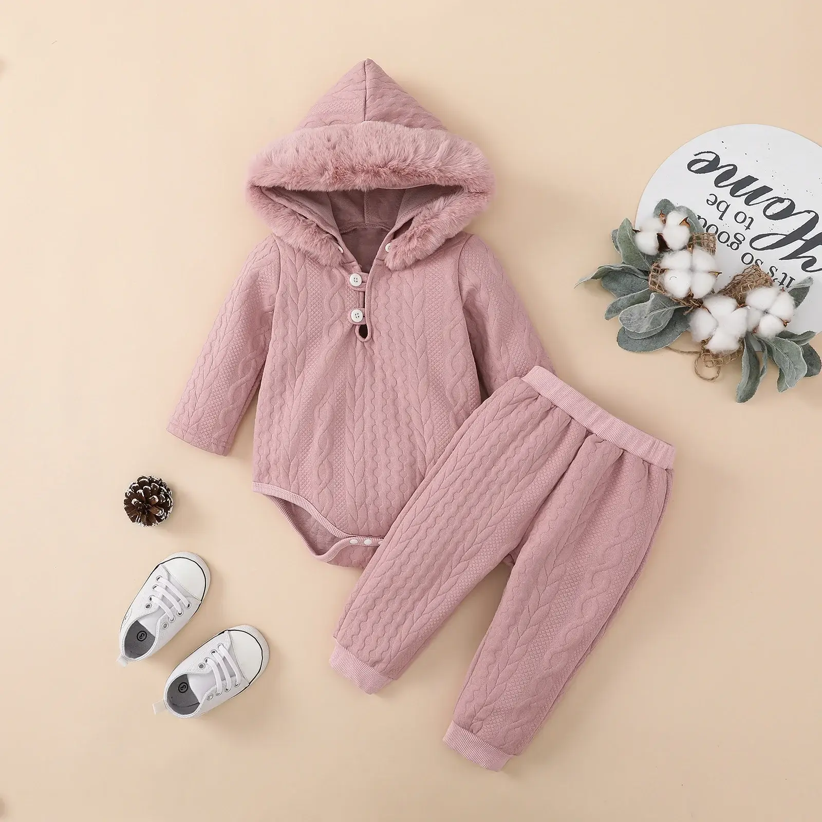 White Hooded Romper for Newborns Two-Piece Set — feature 14