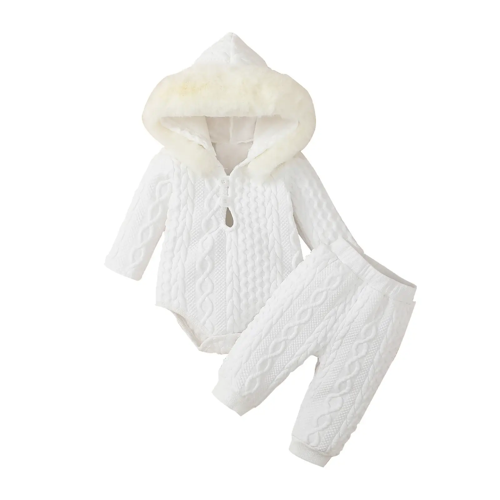 White Hooded Romper for Newborns Two-Piece Set — feature 2