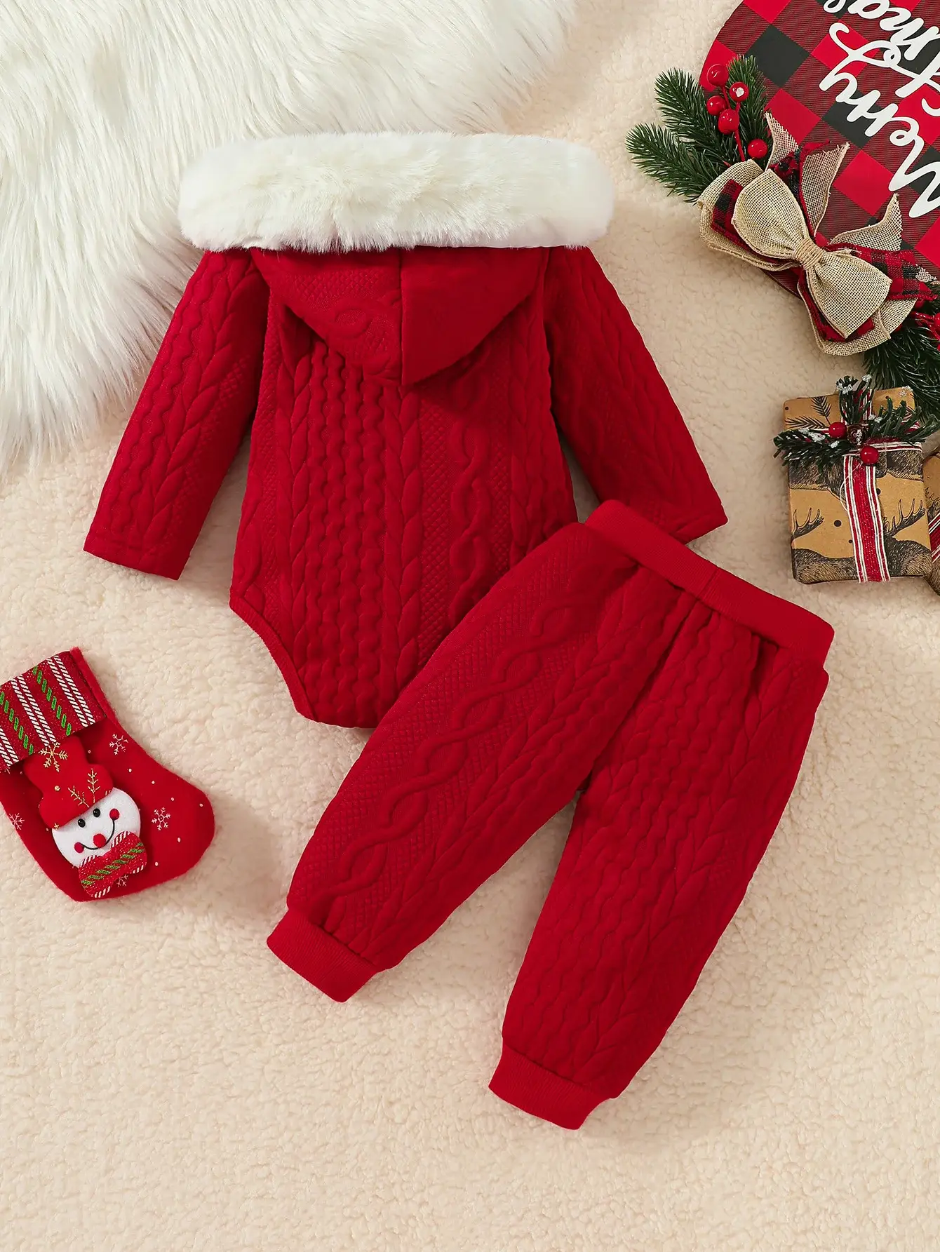 White Hooded Romper for Newborns Two-Piece Set — feature 21