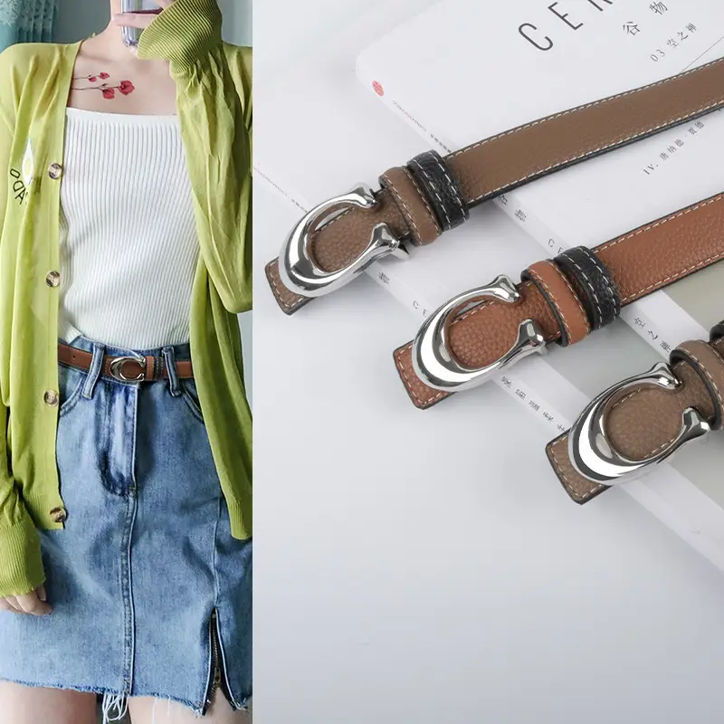 Women's Litchi Green Genuine Leather Belt All-Match - Image 9