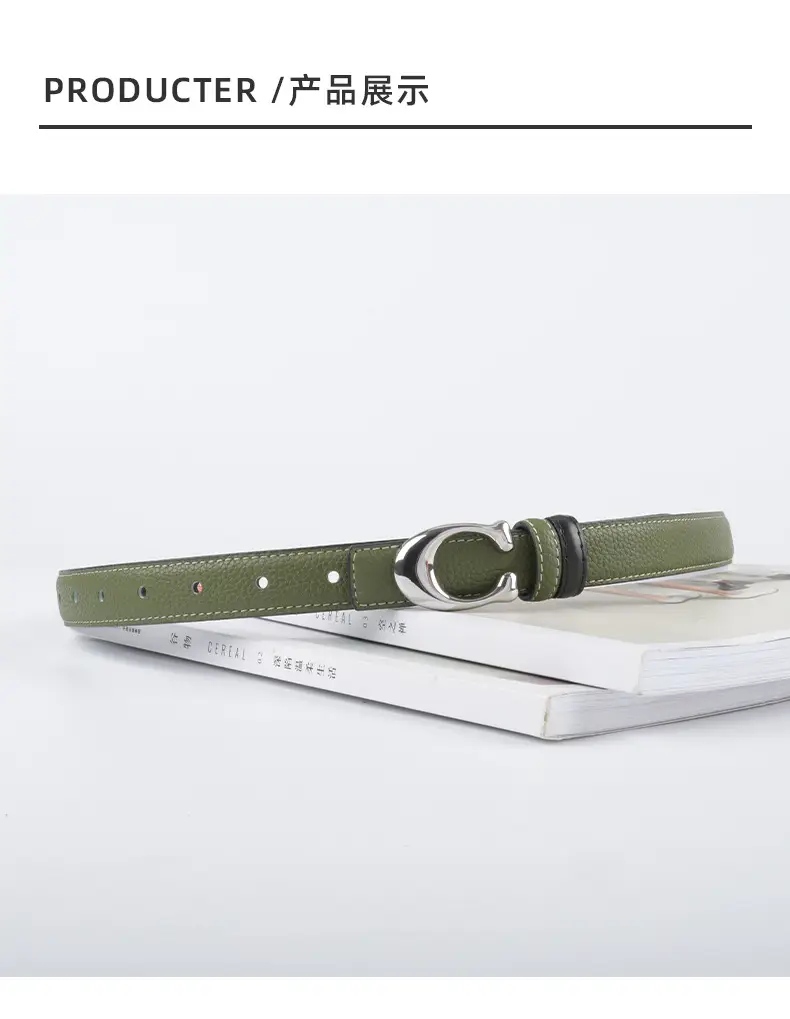 Women's Litchi Green Genuine Leather Belt All-Match β feature 10