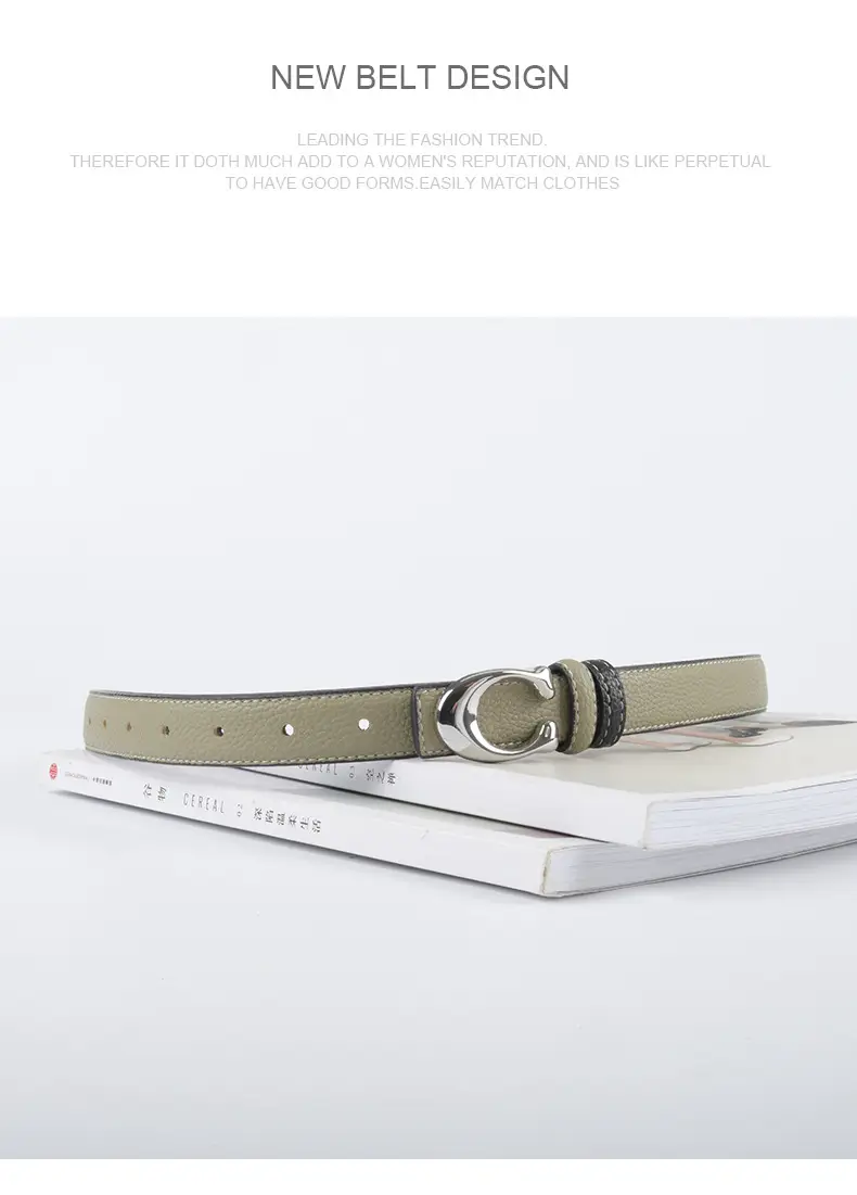 Women's Litchi Green Genuine Leather Belt All-Match β feature 13