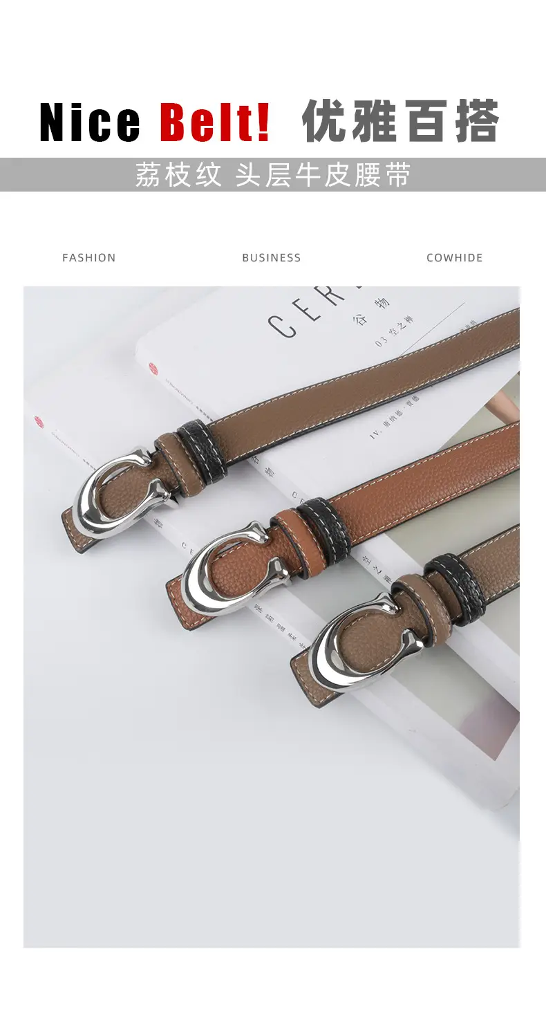 Women's Litchi Green Genuine Leather Belt All-Match β feature 4