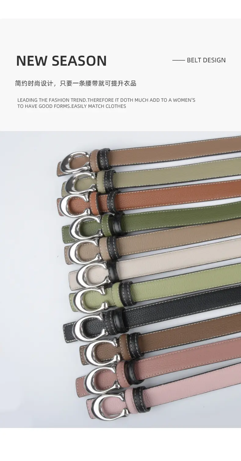 Women's Litchi Green Genuine Leather Belt All-Match β feature 5