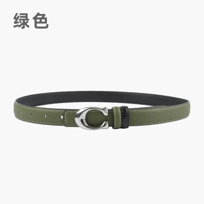 Women's Litchi Green Genuine Leather Belt All-Match - Image 5