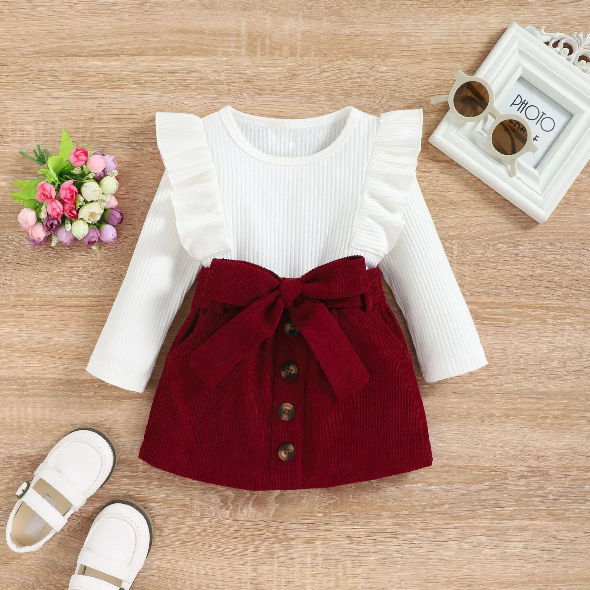 White Lace Long Sleeve Baby Suit for Girls - Image 3
