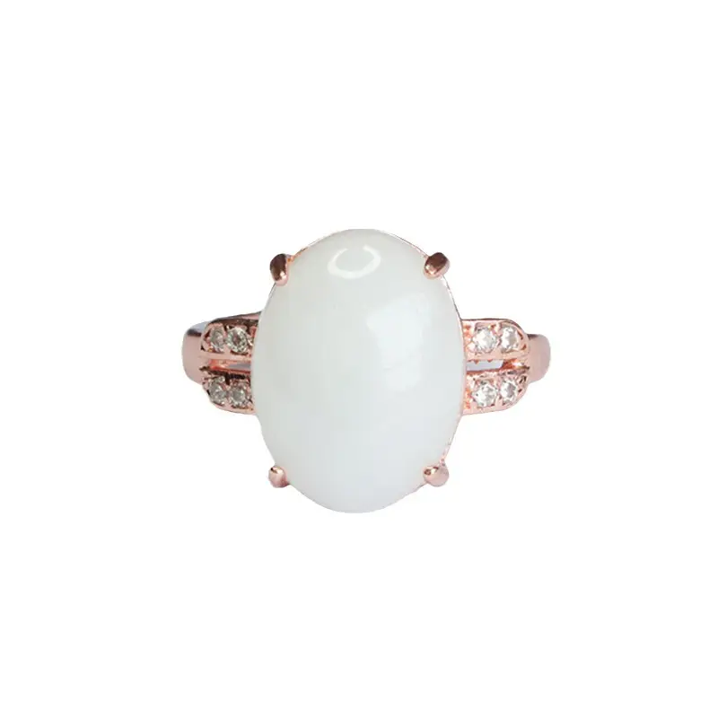 White Jade Finger Ring with Rose Gold Setting - Image 6