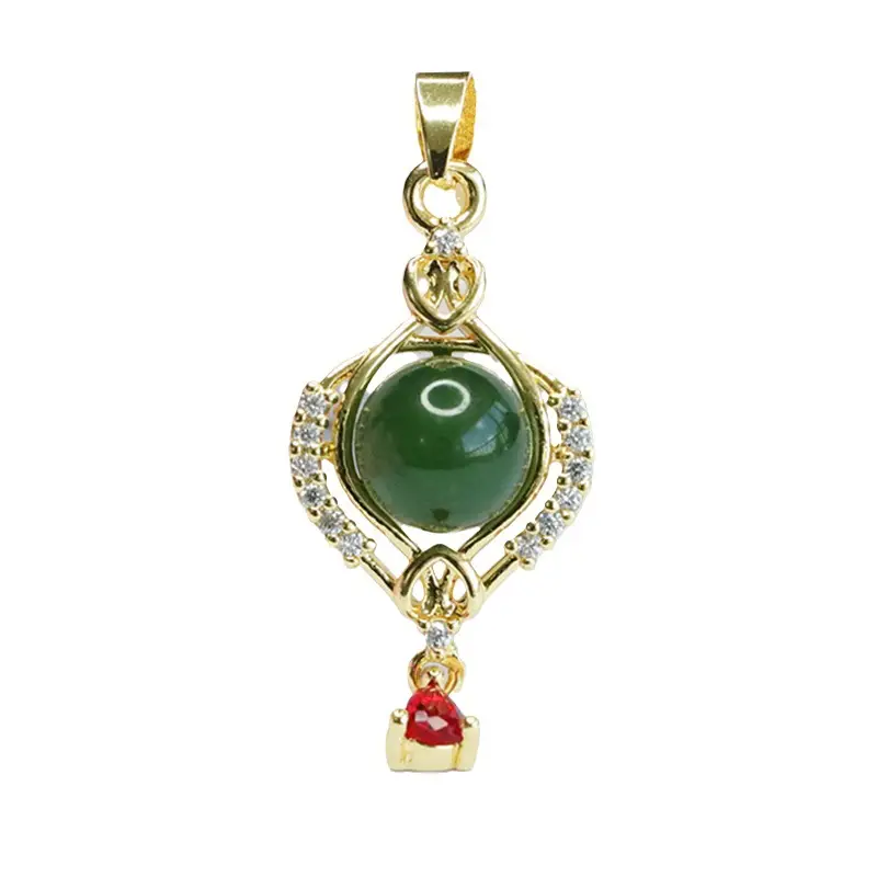 Guan Yu Jade Pendant Necklace with Red Stone & Crystal - Image 6