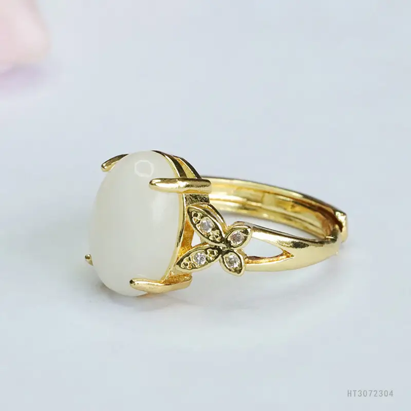 White Jade Butterfly Ring with Gold Plating - Image 3